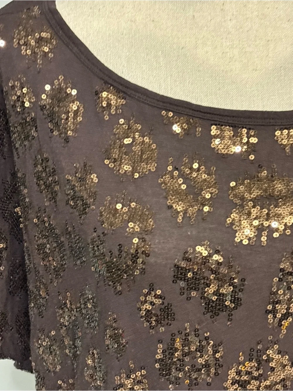 Michael Kors Brown Sequin Short-Sleeve Tunic Top